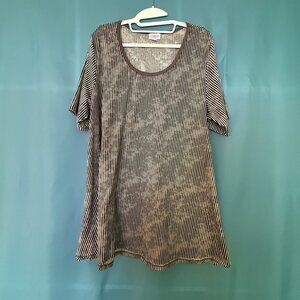LulaRoe Perfect T Dark Gray White Stripe Top 2X